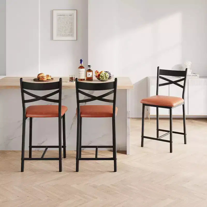 Sgabelli da Bar Altezza Bancone, 26 Pollici, Schienale Alto, Rivestiti, Set da 4 con Poggiapiedi in Metallo, per Cucina, Sala da Pranzo, Bancone Colazione