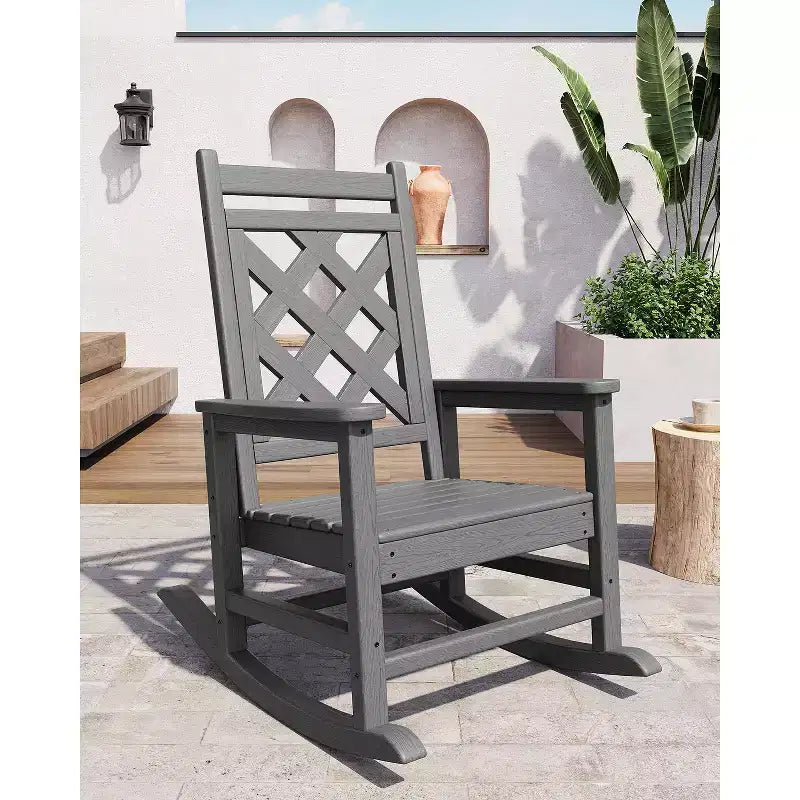 Sedia a dondolo Adirondack in HDPE per tutte le stagioni, 172 kg, resistente alle intemperie, schienale alto, braccioli larghi, per ponte, patio, piscina, giardino