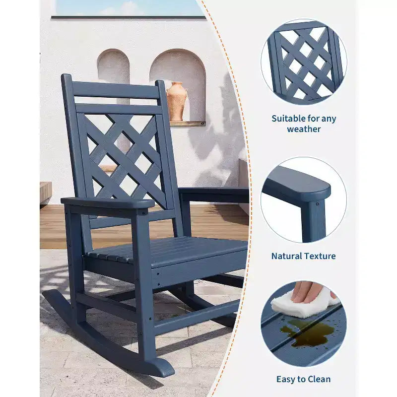 Sedia a dondolo Adirondack in HDPE per tutte le stagioni, 172 kg, resistente alle intemperie, schienale alto, braccioli larghi, per ponte, patio, piscina, giardino