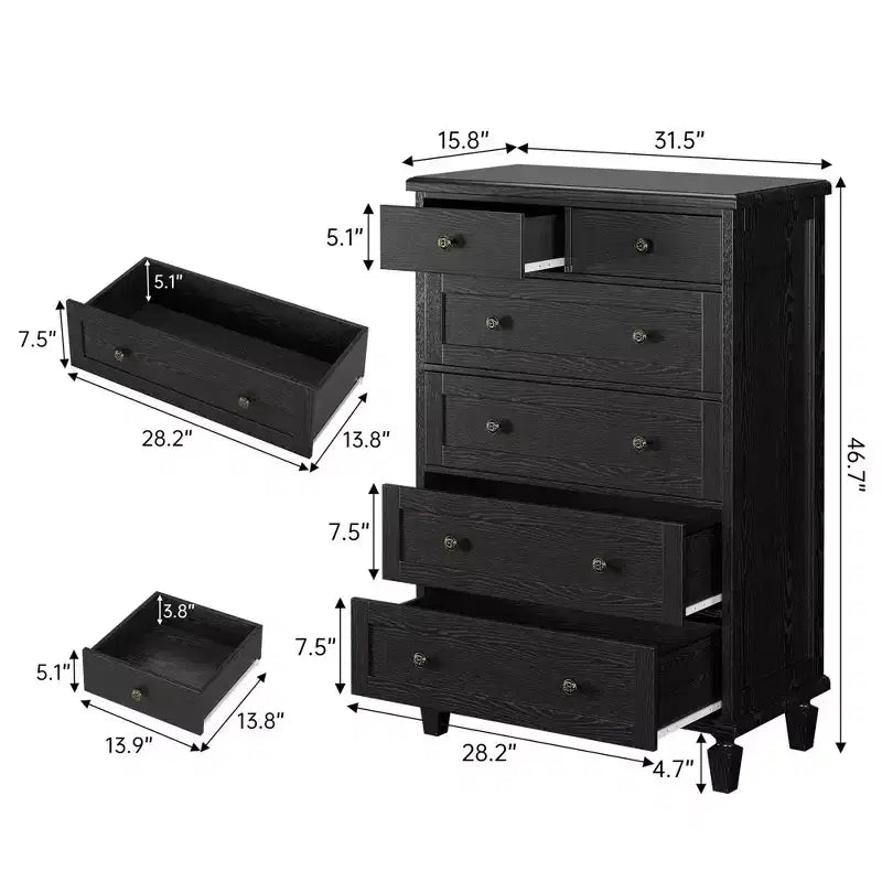 47 Comò alto con maniglie intagliate e gambe affusolate, design per la camera da letto