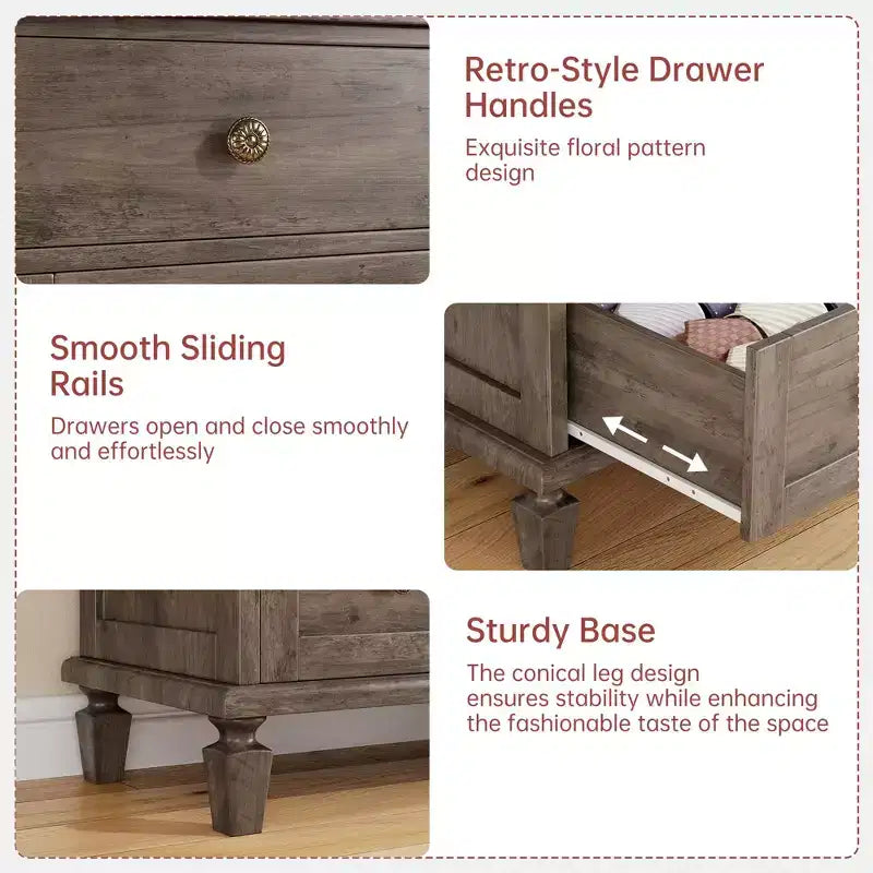 47 Comò alto con maniglie intagliate e gambe affusolate, design per la camera da letto