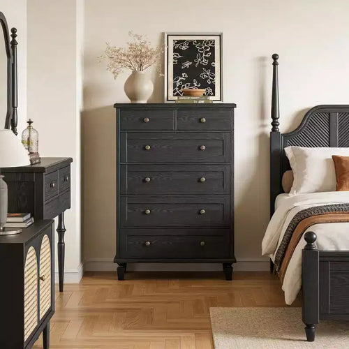 47 Tall Dresser with Carved Handles and Tapered Legs Design for Bedroom
