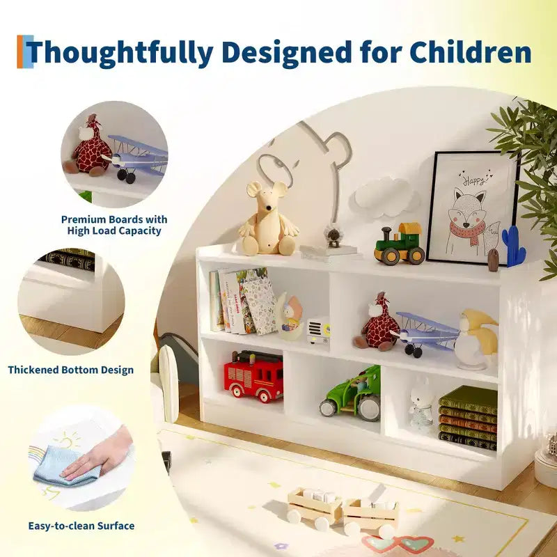 Scaffale in legno a 5 sezioni su 2 livelli, libreria a giorno per bambini con organizer per giocattoli per sala giochi, asilo nido, aula scolastica, scuola materna