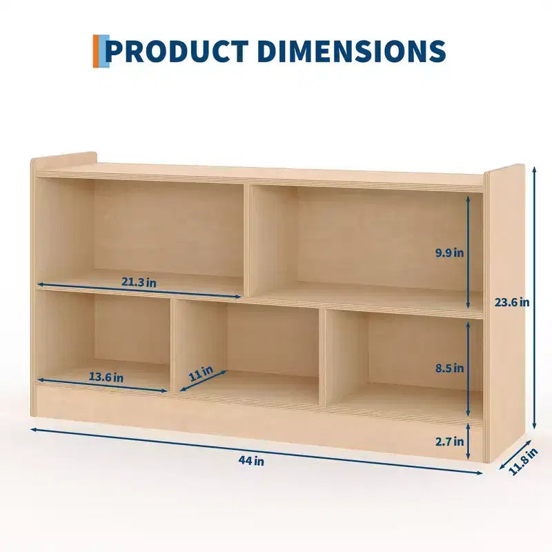 Scaffale in legno a 5 sezioni su 2 livelli, libreria a giorno per bambini con organizer per giocattoli per sala giochi, asilo nido, aula scolastica, scuola materna