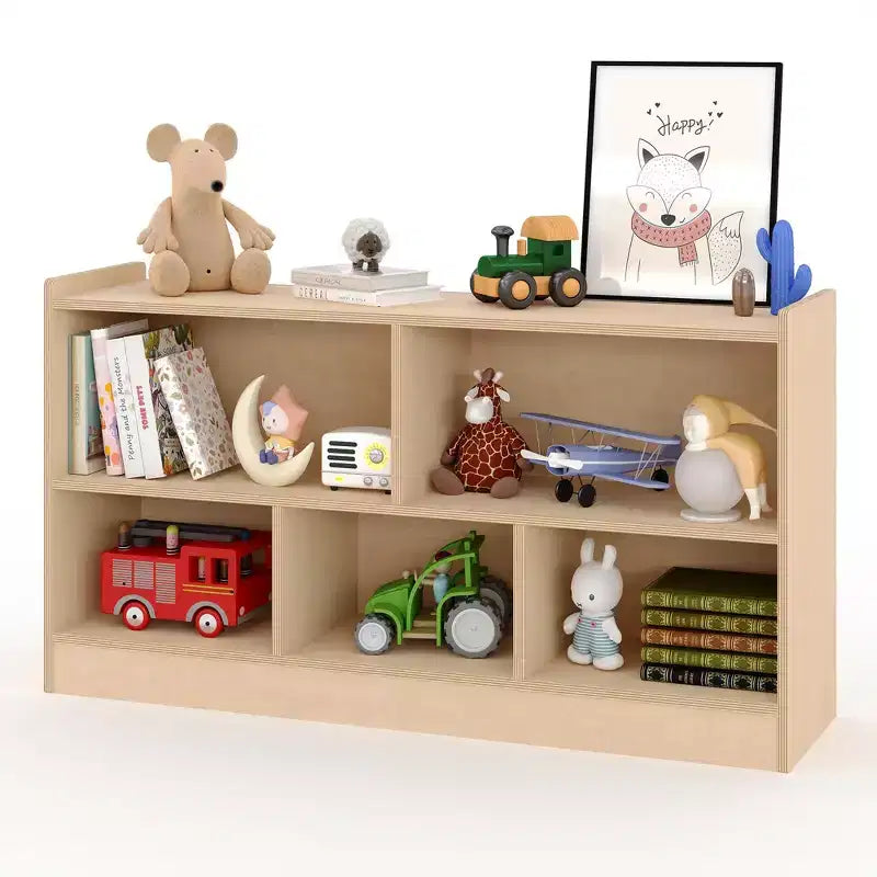 Scaffale in legno a 5 sezioni su 2 livelli, libreria a giorno per bambini con organizer per giocattoli per sala giochi, asilo nido, aula scolastica, scuola materna