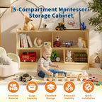 Scaffale in legno a 5 sezioni su 2 livelli, libreria a giorno per bambini con organizer per giocattoli per sala giochi, asilo nido, aula scolastica, scuola materna