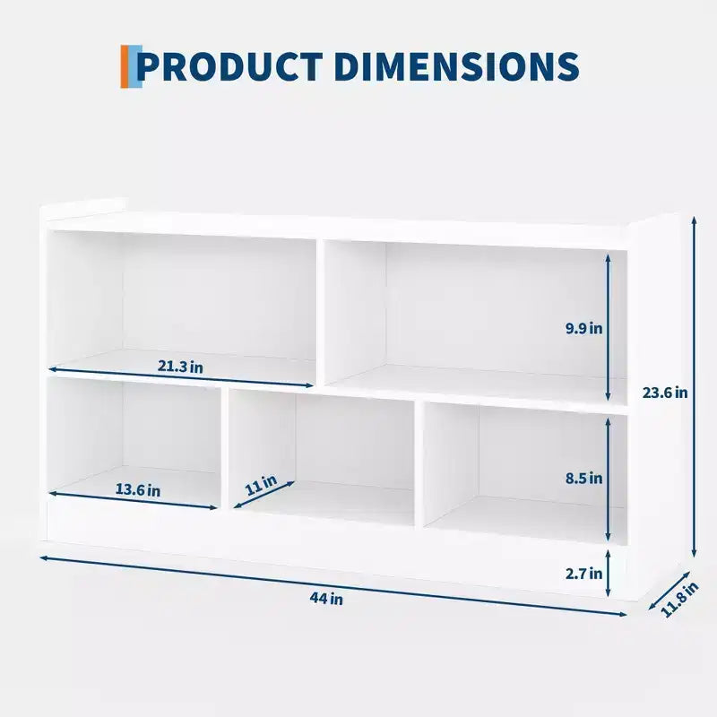 Scaffale in legno a 5 sezioni su 2 livelli, libreria a giorno per bambini con organizer per giocattoli per sala giochi, asilo nido, aula scolastica, scuola materna