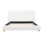 Struttura Letto a Piattaforma Minimalista Queen/King Size con Morbida Testiera Imbottita, Design Curvo, Bianco Crema - ModernLuxe