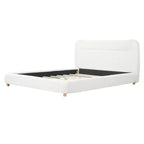 Struttura Letto a Piattaforma Minimalista Queen/King Size con Morbida Testiera Imbottita, Design Curvo, Bianco Crema - ModernLuxe