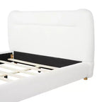 Struttura Letto a Piattaforma Minimalista Queen/King Size con Morbida Testiera Imbottita, Design Curvo, Bianco Crema - ModernLuxe