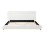 Struttura Letto a Piattaforma Minimalista Queen/King Size con Morbida Testiera Imbottita, Design Curvo, Bianco Crema - ModernLuxe