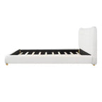 Struttura Letto a Piattaforma Minimalista Queen/King Size con Morbida Testiera Imbottita, Design Curvo, Bianco Crema - ModernLuxe