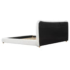 Struttura Letto a Piattaforma Minimalista Queen/King Size con Morbida Testiera Imbottita, Design Curvo, Bianco Crema - ModernLuxe