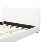 Struttura Letto a Piattaforma Minimalista Queen/King Size con Morbida Testiera Imbottita, Design Curvo, Bianco Crema - ModernLuxe