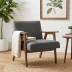 GDFStudio Bennett Sedia d'Appoggio Imbottita in Tessuto con Struttura in Legno di Gomma, Stile Moderno di Metà Secolo