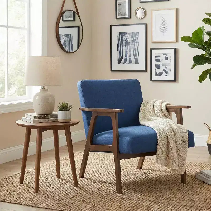 GDFStudio Bennett Sedia d'Appoggio Imbottita in Tessuto con Struttura in Legno di Gomma, Stile Moderno di Metà Secolo