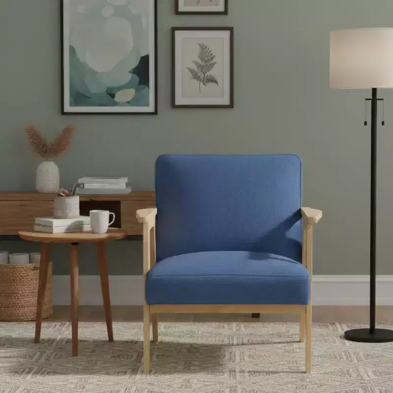 GDFStudio Bennett Sedia d'Appoggio Imbottita in Tessuto con Struttura in Legno di Gomma, Stile Moderno di Metà Secolo