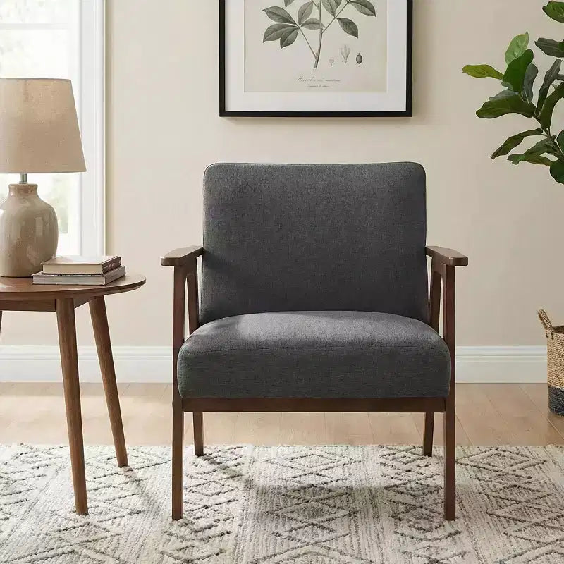 GDFStudio Bennett Sedia d'Appoggio Imbottita in Tessuto con Struttura in Legno di Gomma, Stile Moderno di Metà Secolo