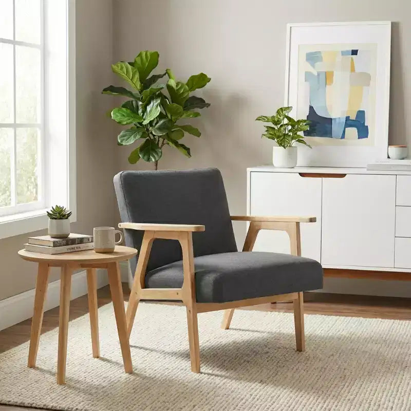 GDFStudio Bennett Sedia d'Appoggio Imbottita in Tessuto con Struttura in Legno di Gomma, Stile Moderno di Metà Secolo