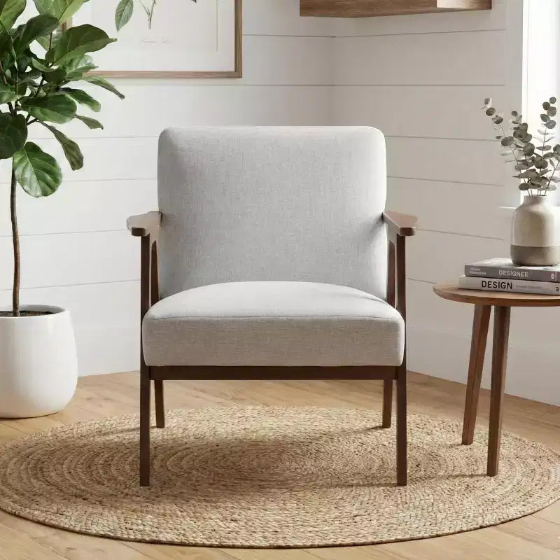 GDFStudio Bennett Sedia d'Appoggio Imbottita in Tessuto con Struttura in Legno di Gomma, Stile Moderno di Metà Secolo