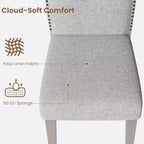 Lot de 2 chaises de salle à manger rembourrées à dossier haut avec pieds en bois, chaise d'appoint moderne en tissu avec garniture cloutée, pour salle à manger et cuisine