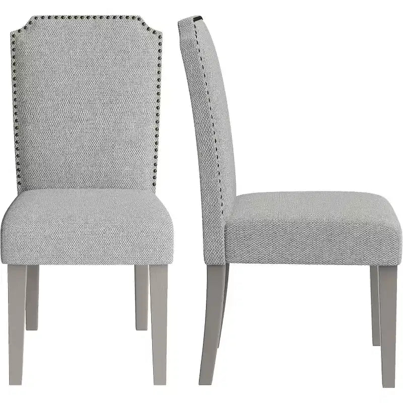 Lot de 2 chaises de salle à manger rembourrées à dossier haut avec pieds en bois, chaise d'appoint moderne en tissu avec garniture cloutée, pour salle à manger et cuisine