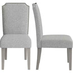 Lot de 2 chaises de salle à manger rembourrées à dossier haut avec pieds en bois, chaise d'appoint moderne en tissu avec garniture cloutée, pour salle à manger et cuisine