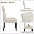 Lot de 2 chaises de salle à manger rembourrées à dossier haut avec pieds en bois, chaise d'appoint moderne en tissu avec garniture cloutée, pour salle à manger et cuisine