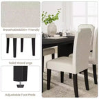 Lot de 2 chaises de salle à manger rembourrées à dossier haut avec pieds en bois, chaise d'appoint moderne en tissu avec garniture cloutée, pour salle à manger et cuisine