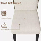 Lot de 2 chaises de salle à manger rembourrées à dossier haut avec pieds en bois, chaise d'appoint moderne en tissu avec garniture cloutée, pour salle à manger et cuisine
