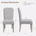 Lot de 2 chaises de salle à manger rembourrées à dossier haut avec pieds en bois, chaise d'appoint moderne en tissu avec garniture cloutée, pour salle à manger et cuisine