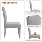 Lot de 2 chaises de salle à manger rembourrées à dossier haut avec pieds en bois, chaise d'appoint moderne en tissu avec garniture cloutée, pour salle à manger et cuisine