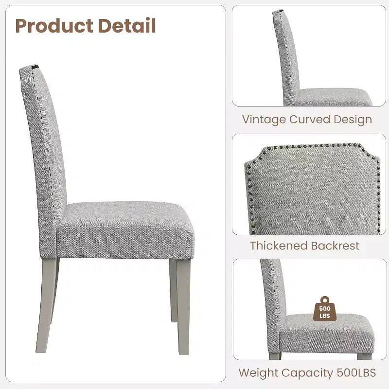 Lot de 2 chaises de salle à manger rembourrées à dossier haut avec pieds en bois, chaise d'appoint moderne en tissu avec garniture cloutée, pour salle à manger et cuisine