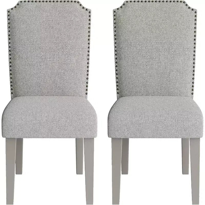 Lot de 2 chaises de salle à manger rembourrées à dossier haut avec pieds en bois, chaise d'appoint moderne en tissu avec garniture cloutée, pour salle à manger et cuisine