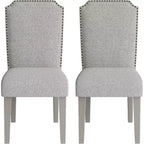 Lot de 2 chaises de salle à manger rembourrées à dossier haut avec pieds en bois, chaise d'appoint moderne en tissu avec garniture cloutée, pour salle à manger et cuisine