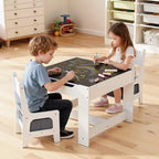 Set Tavolo e 2 Sedie per Bambini VEVOR, Set Tavolo e Sedie per Bambini con Spazio Contenitore Sotto il Tavolo, Scatola Contenitore in Tessuto Sotto le Sedie, Bianco