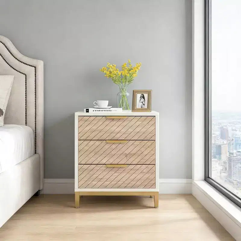 GDFStudio Ellery Comodino Moderno a 3 Cassetti con Struttura in Metallo
