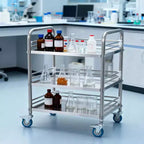 Carrello VEVOR in acciaio inox, carrello di servizio per laboratorio a 3 ripiani con ruote bloccabili, carrello medico con vassoio, argento