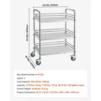 Carrello VEVOR in acciaio inox, carrello di servizio per laboratorio a 3 ripiani con ruote bloccabili, carrello medico con vassoio, argento