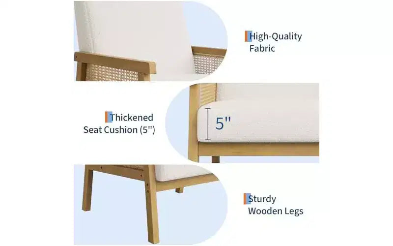 GustoWave Poltrona Accent in Pelle PU - Poltrona in Rattan con Braccioli e Gambe in Legno, Poltrona Imbottita per Soggiorno/Camera da Letto/Sala Lettura