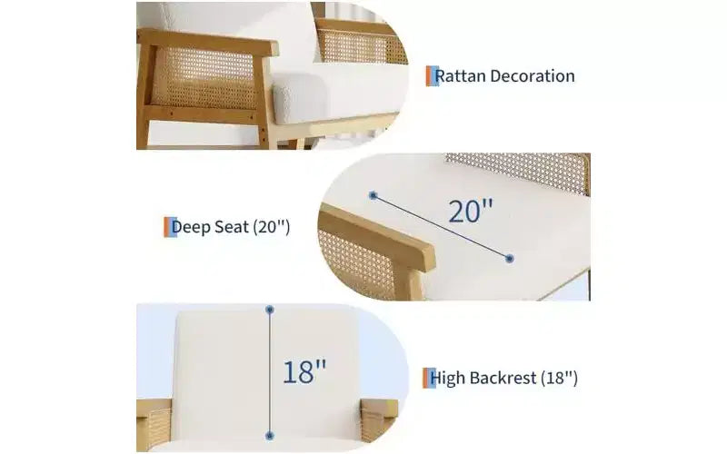 GustoWave Poltrona Accent in Pelle PU - Poltrona in Rattan con Braccioli e Gambe in Legno, Poltrona Imbottita per Soggiorno/Camera da Letto/Sala Lettura