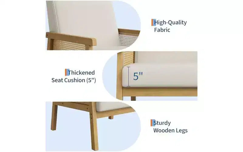 GustoWave Poltrona Accent in Pelle PU - Poltrona in Rattan con Braccioli e Gambe in Legno, Poltrona Imbottita per Soggiorno/Camera da Letto/Sala Lettura
