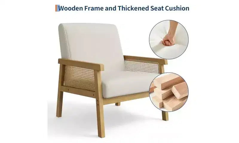 GustoWave Poltrona Accent in Pelle PU - Poltrona in Rattan con Braccioli e Gambe in Legno, Poltrona Imbottita per Soggiorno/Camera da Letto/Sala Lettura
