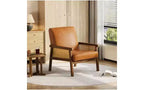 GustoWave Poltrona Accent in Pelle PU - Poltrona in Rattan con Braccioli e Gambe in Legno, Poltrona Imbottita per Soggiorno/Camera da Letto/Sala Lettura