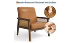 GustoWave Poltrona Accent in Pelle PU - Poltrona in Rattan con Braccioli e Gambe in Legno, Poltrona Imbottita per Soggiorno/Camera da Letto/Sala Lettura