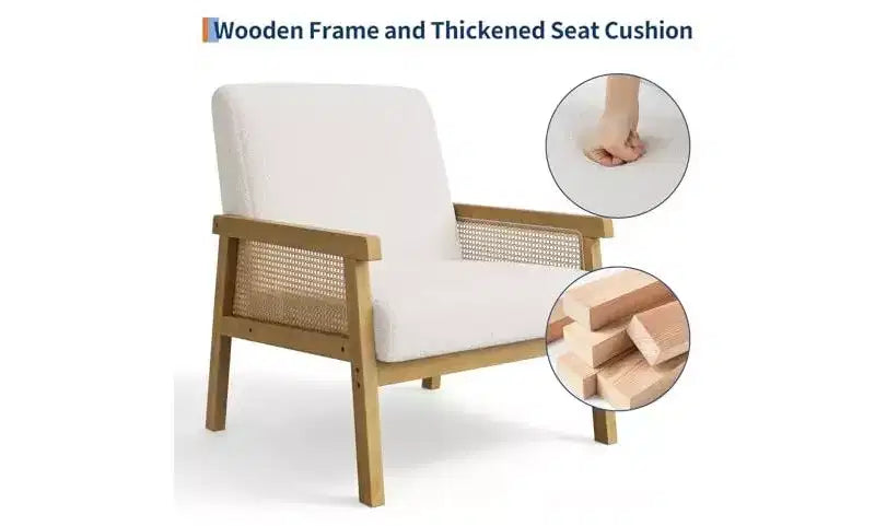 GustoWave Poltrona Accent in Pelle PU - Poltrona in Rattan con Braccioli e Gambe in Legno, Poltrona Imbottita per Soggiorno/Camera da Letto/Sala Lettura