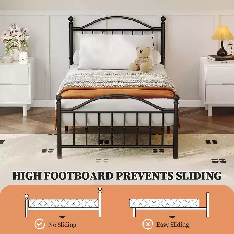 Acekool Struttura Letto Matrimoniale in Metallo Piattaforma Testiera Pediera Circolare Vintage Rumore Ridotto Nero