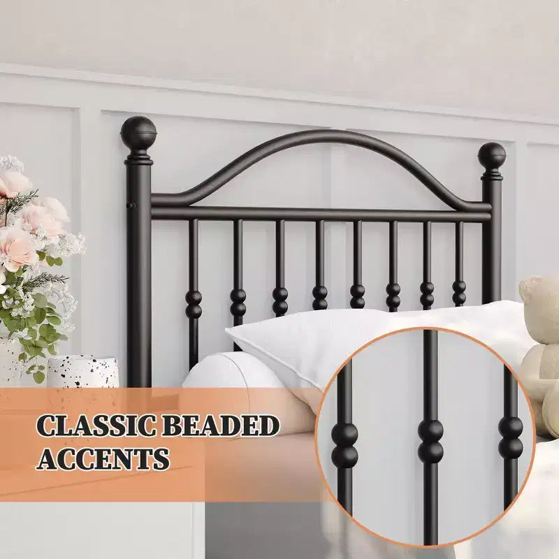 Acekool Struttura Letto Matrimoniale in Metallo Piattaforma Testiera Pediera Circolare Vintage Rumore Ridotto Nero