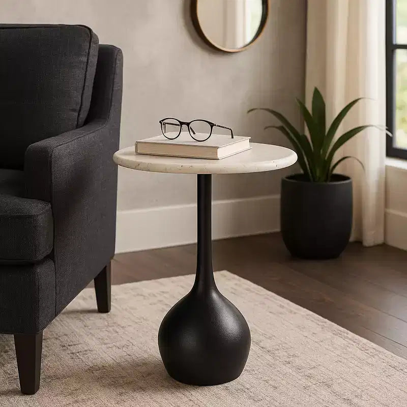 Tavolino d'appoggio in marmo per l'arredamento di casa - Tavolino decorativo piccolo per comodino, letto e soggiorno