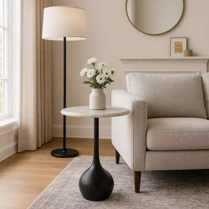 Tavolino d'appoggio in marmo per l'arredamento di casa - Tavolino decorativo piccolo per comodino, letto e soggiorno